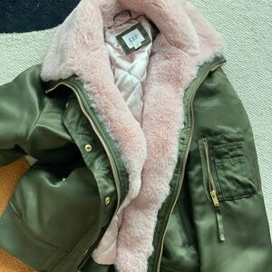 GAP Women's Bomber with Lush Pink Faux Fur Lining - NWOT